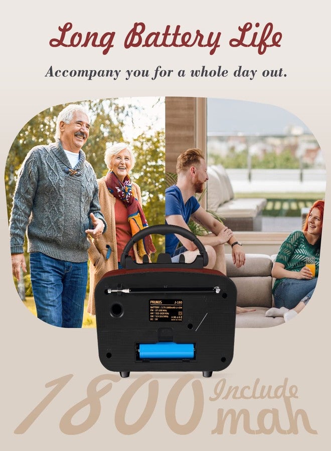 PRUNUS J-180 Vintage Retro Radio Bluetooth Speaker with Stereo Sound, AM FM Radio Portable with Loud Volume, BT5.0, TF Card & MP3 Player, Rechargeable Speaker - Image 4